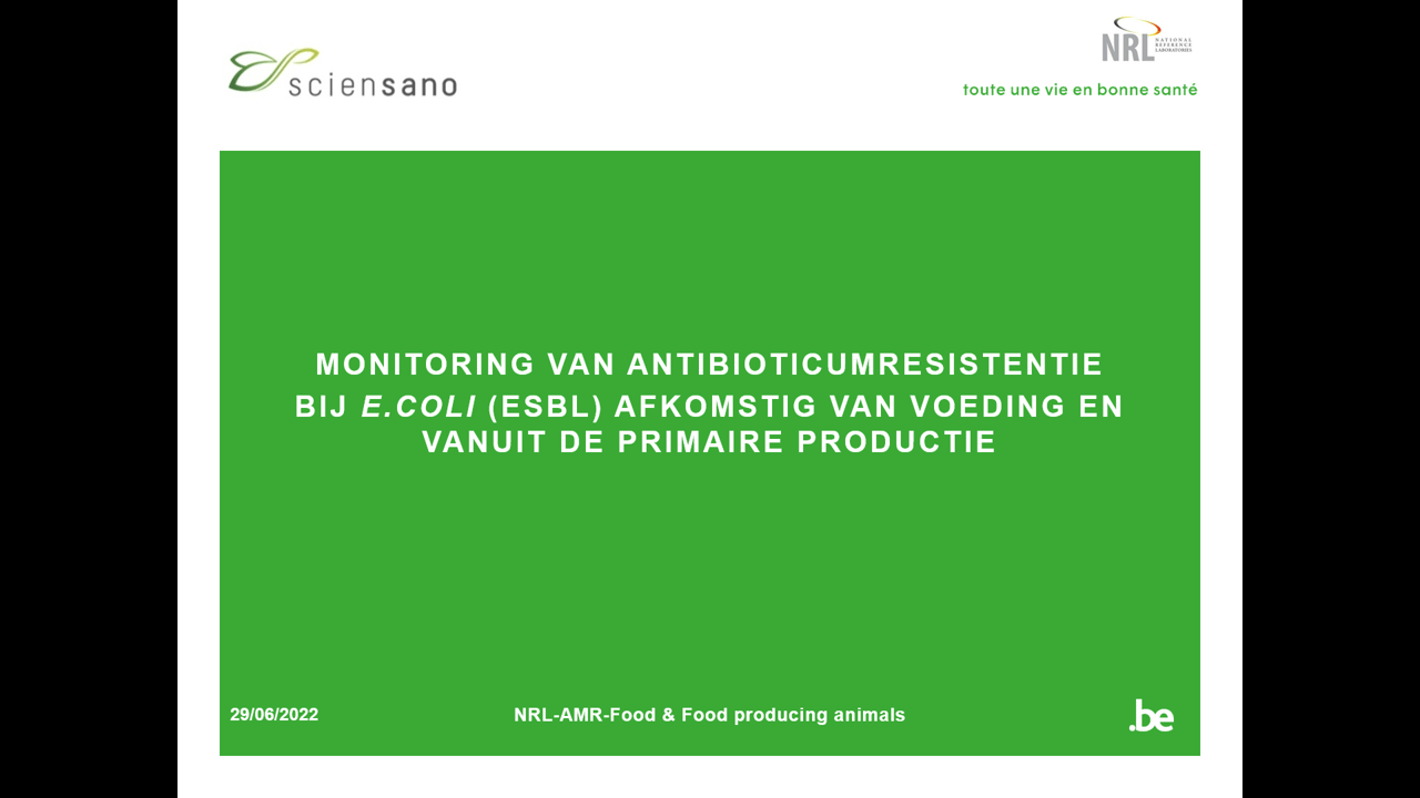 Monitoring van antibioticumresistentie bij <i>E. coli</i> (ESBL), <i>Salmonella</i> spp. en <i>Campylobacter</i> spp. afkomstig van voeding en vanuit de primaire productie in 2021 Monitoring van antibioticumresistentie bij <i>E. coli</i> (ESBL), <i>Salmonella</i> spp. en <i>Campylobacter</i> spp. afkomstig van voeding en vanuit de primaire productie in 2021